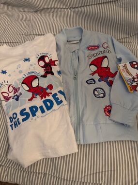 Kids Spider-Man Graphic Tee & Light Blue Jacket Set